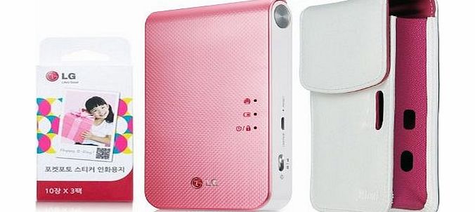 [SET] LG Pocket Photo 2 PD239 (Pink) Portable Printer + Zink Sticker 30 Sheet + (White) Atout Premium Synthetic Leather Vintage Cover Case
